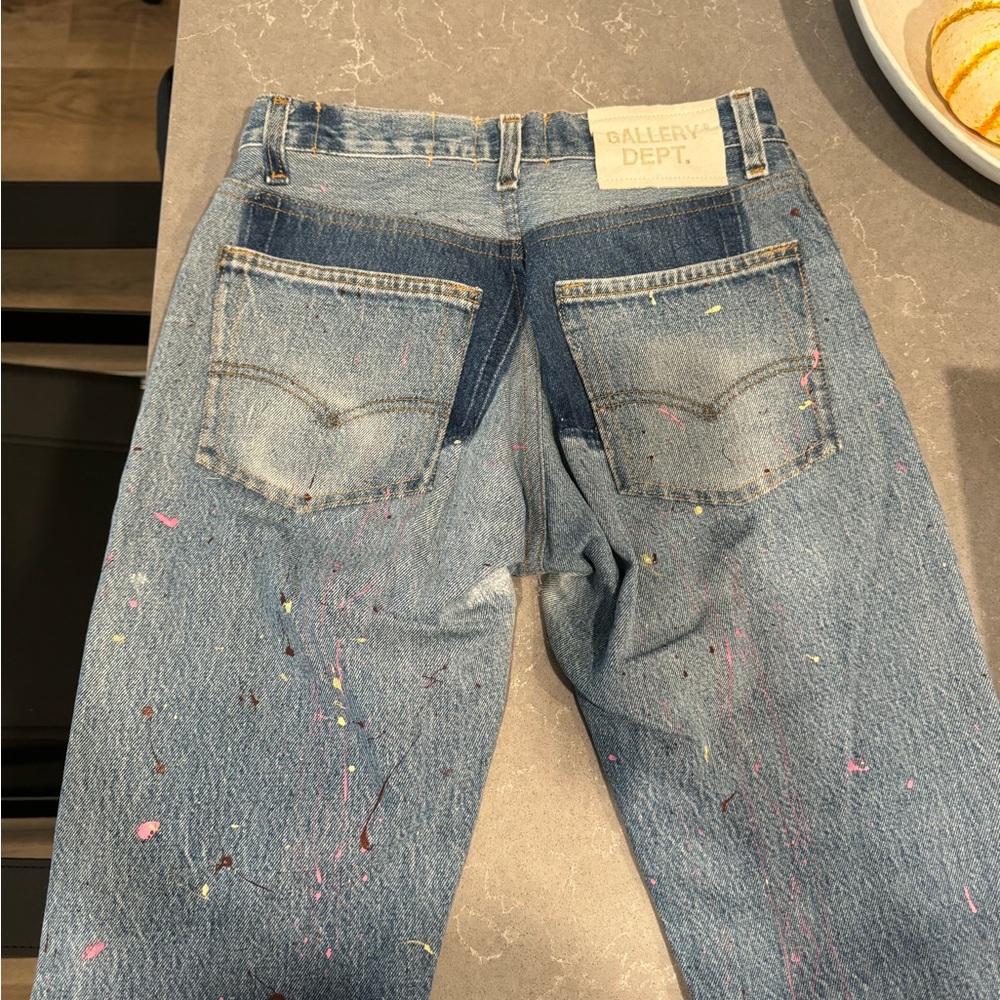 Gallery Dept Blue Straight Leg Jeans with Pink and Yellow Accents - Picture 4 of 6